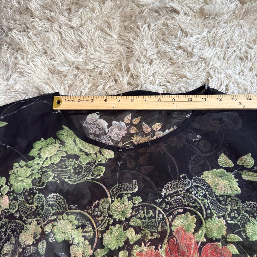 Boho Sheer Chiffon Poncho Top Womens One Size Black Floral Paisley Draped Blouse - Picture 10 of 16